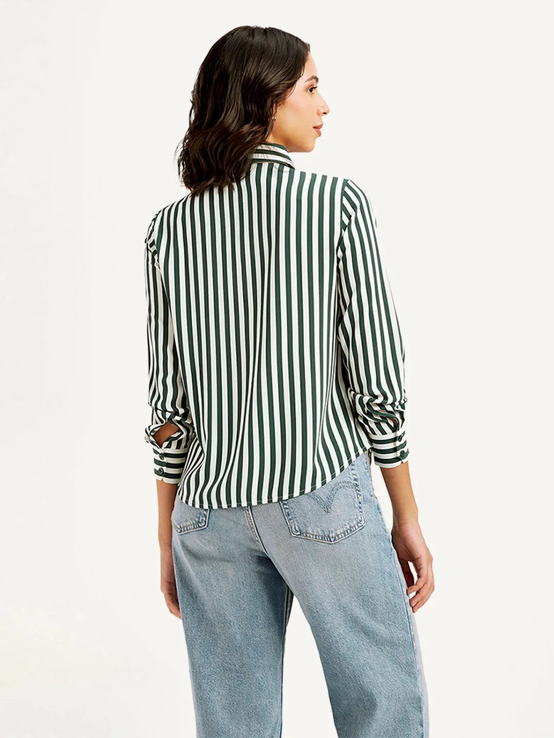 Classy Detail Women's Striped Spread Collar Shirt