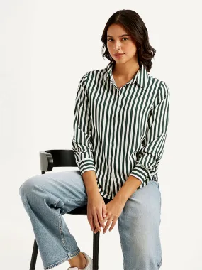 Women's Striped Spread Collar Shirt Polished Finish
