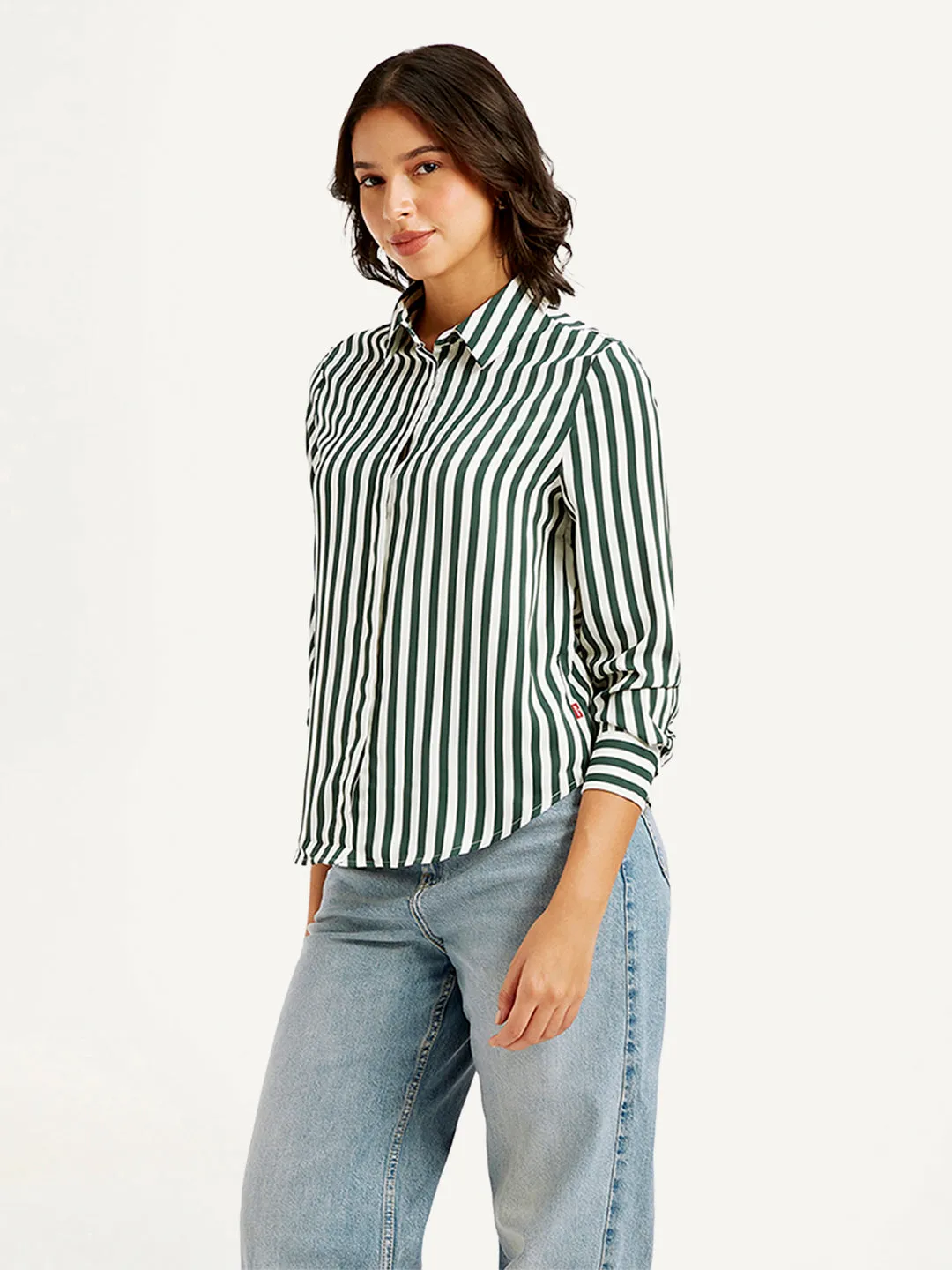 Women's Striped Spread Collar Shirt Plus Size Soft Material