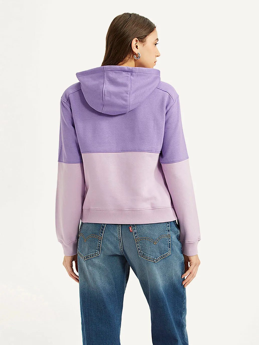 Women's Colorblock Lavender Hooded Sweatshirt product buckle functionality