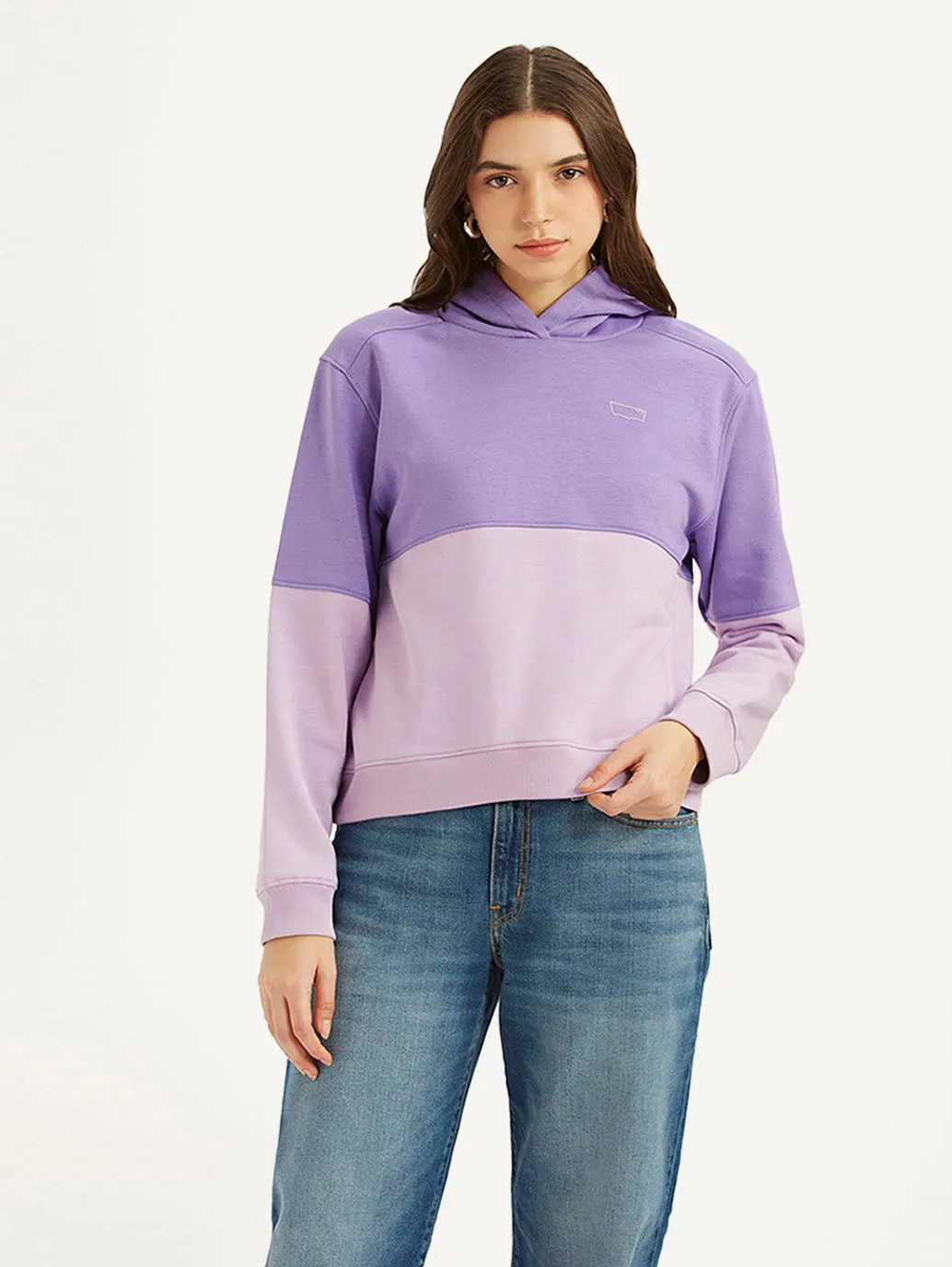 Women's Colorblock Lavender Hooded Sweatshirt Fresh Minimal