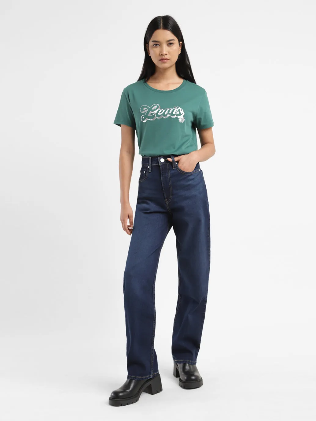 Women's Blue Ribcage Straight Fit High Rise Jeans Core Wardrobe All Time Fit