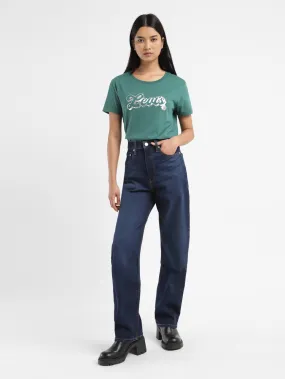 Women's Blue Ribcage Straight Fit High Rise Jeans No Fuss Wear Spring Mood Party Look Classic