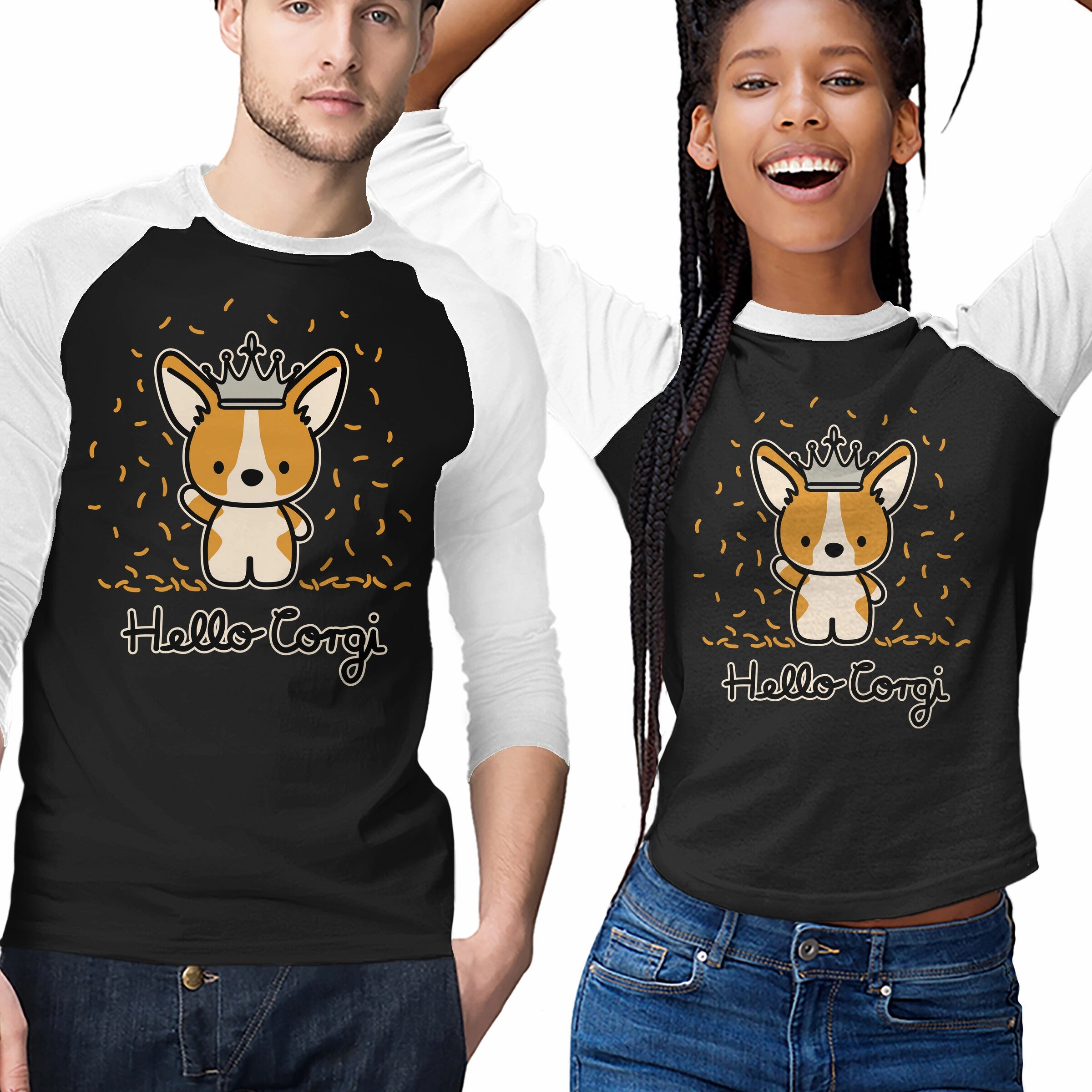 V neck elegance Anti Odor Technology Hello Corgi