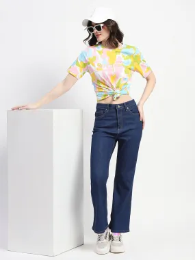 Outdoor Style Trend SunProtectionFabric Madame Abstract And Typography Print White Cotton T-Shirt