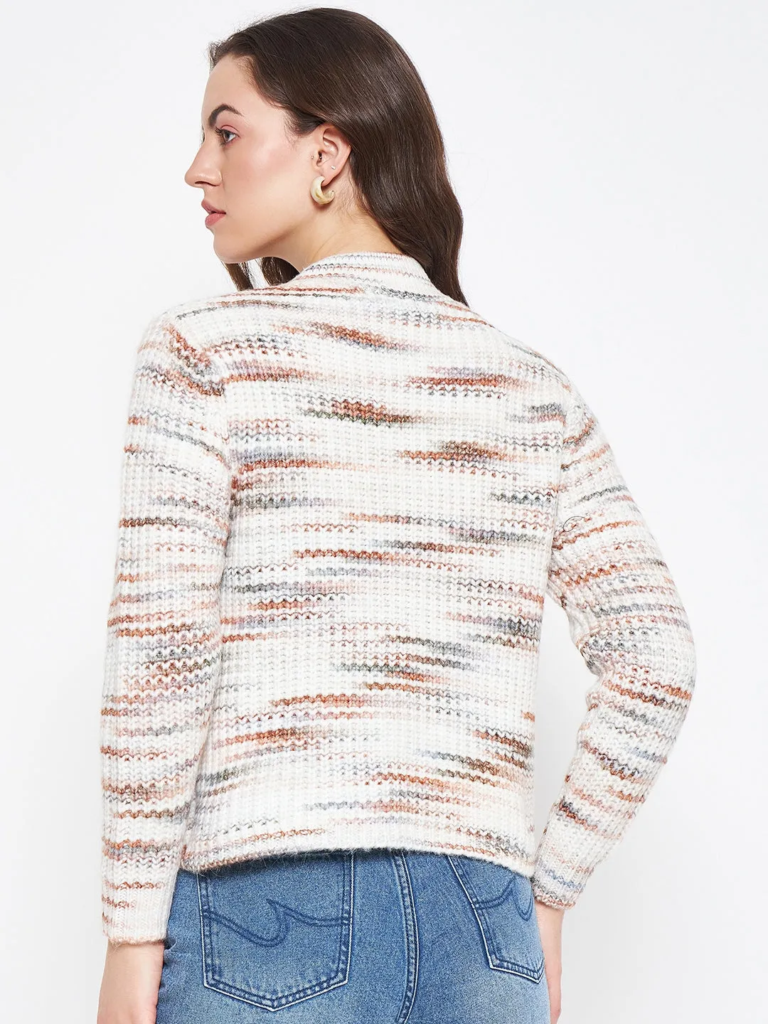 Madame Abstract Knit White Sweater For Women Light Weight Winter Style Must-Have