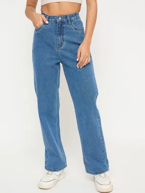 Lightweight Morning Stroll Madame Acid Wash Mid Blue Cotton Blend Straight Jeans