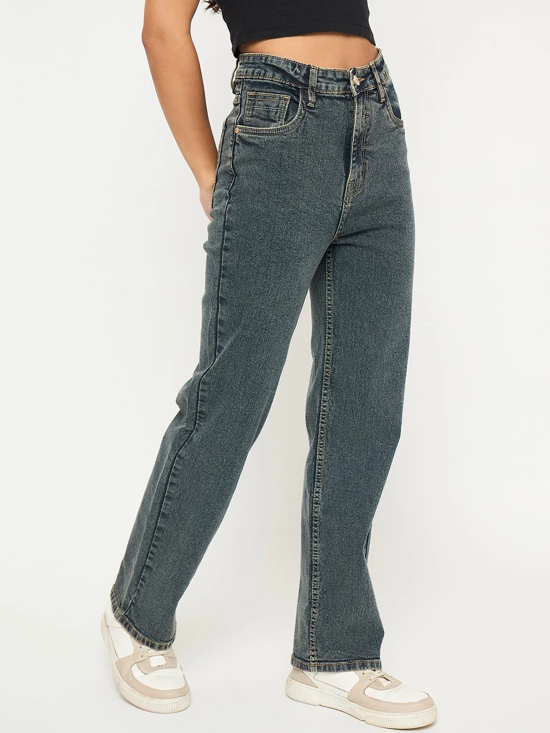 Spring Mood Outdoor Enthusiast Formal Madame Acid Wash Tinted Yellow Cotton Blend Jeans