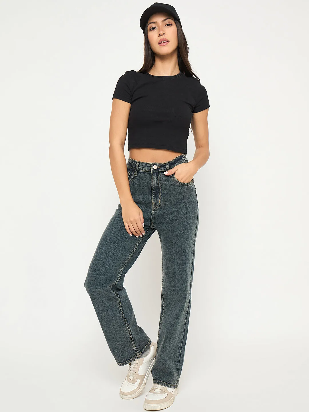 Madame Acid Wash Tinted Yellow Cotton Blend Jeans Comfy Touch