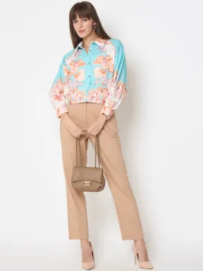 High Durability Stitching FunctionalZipper Madame Alex Waist Belt Detail Solid Beige Trousers