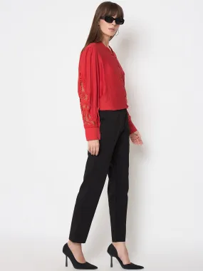 Moisture Wicking Fabric Compression Support Lining Madame Alex Waist Belt Detail Solid Black Trousers