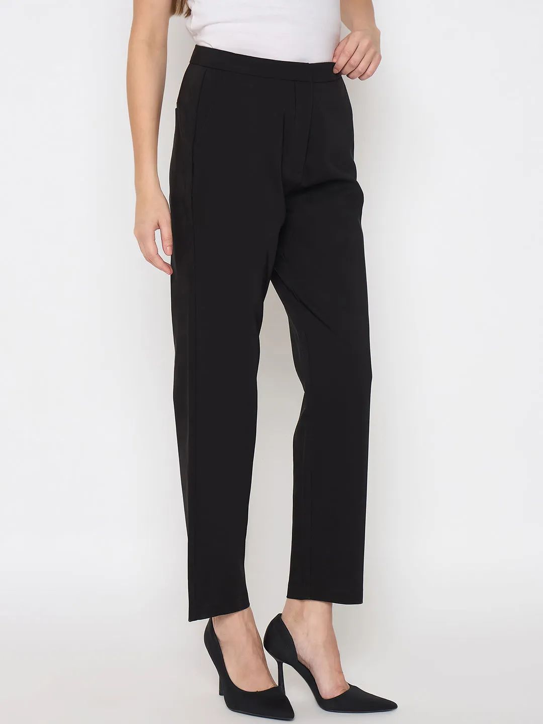 Madame Alex Waist Belt Detail Solid Black Trousers Outdoor Adventure Sweat Wicking Lining