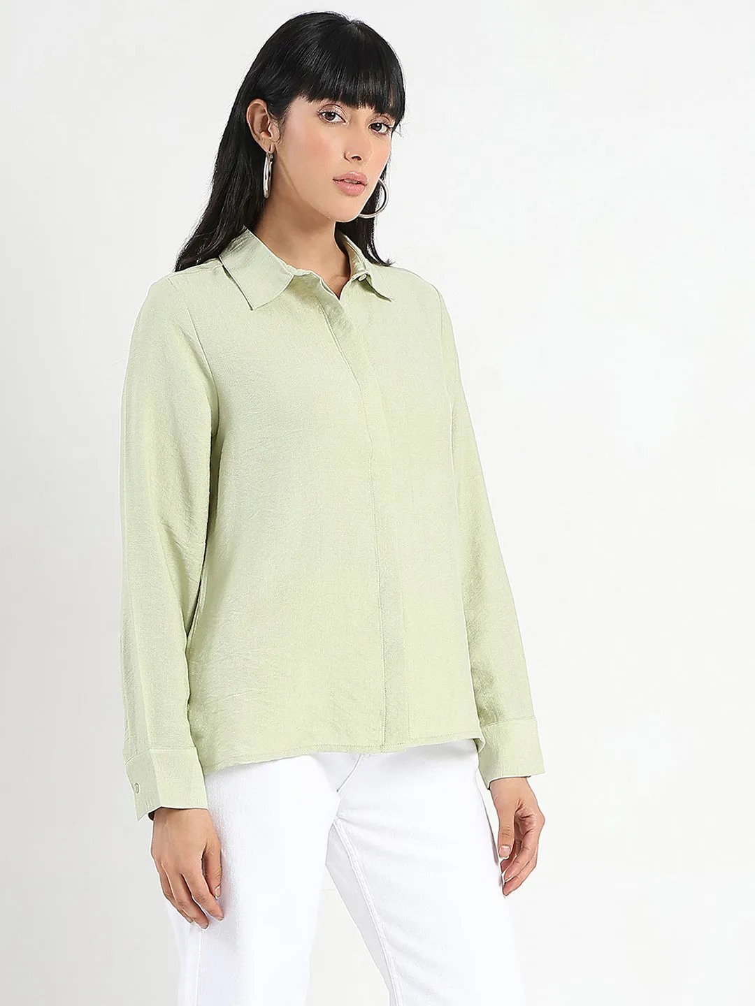 Non Iron Fabric Madame Apple Green Rayon Blend Shirt