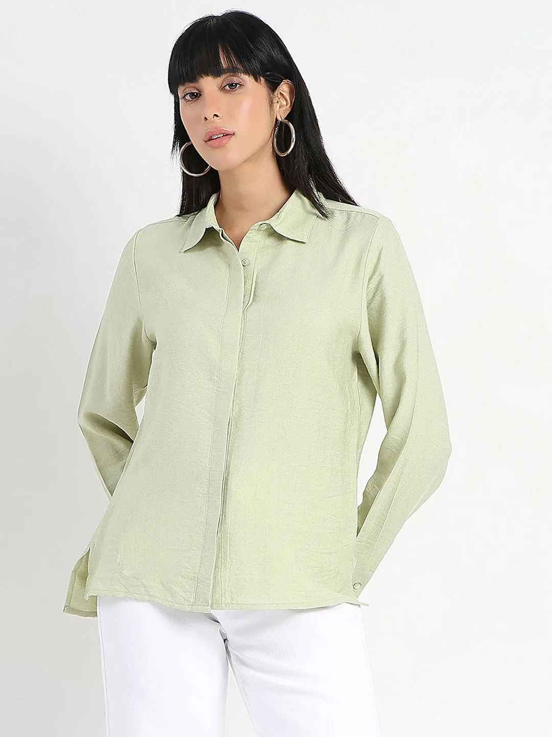 Madame Apple Green Rayon Blend Shirt Errand Ready slim fit