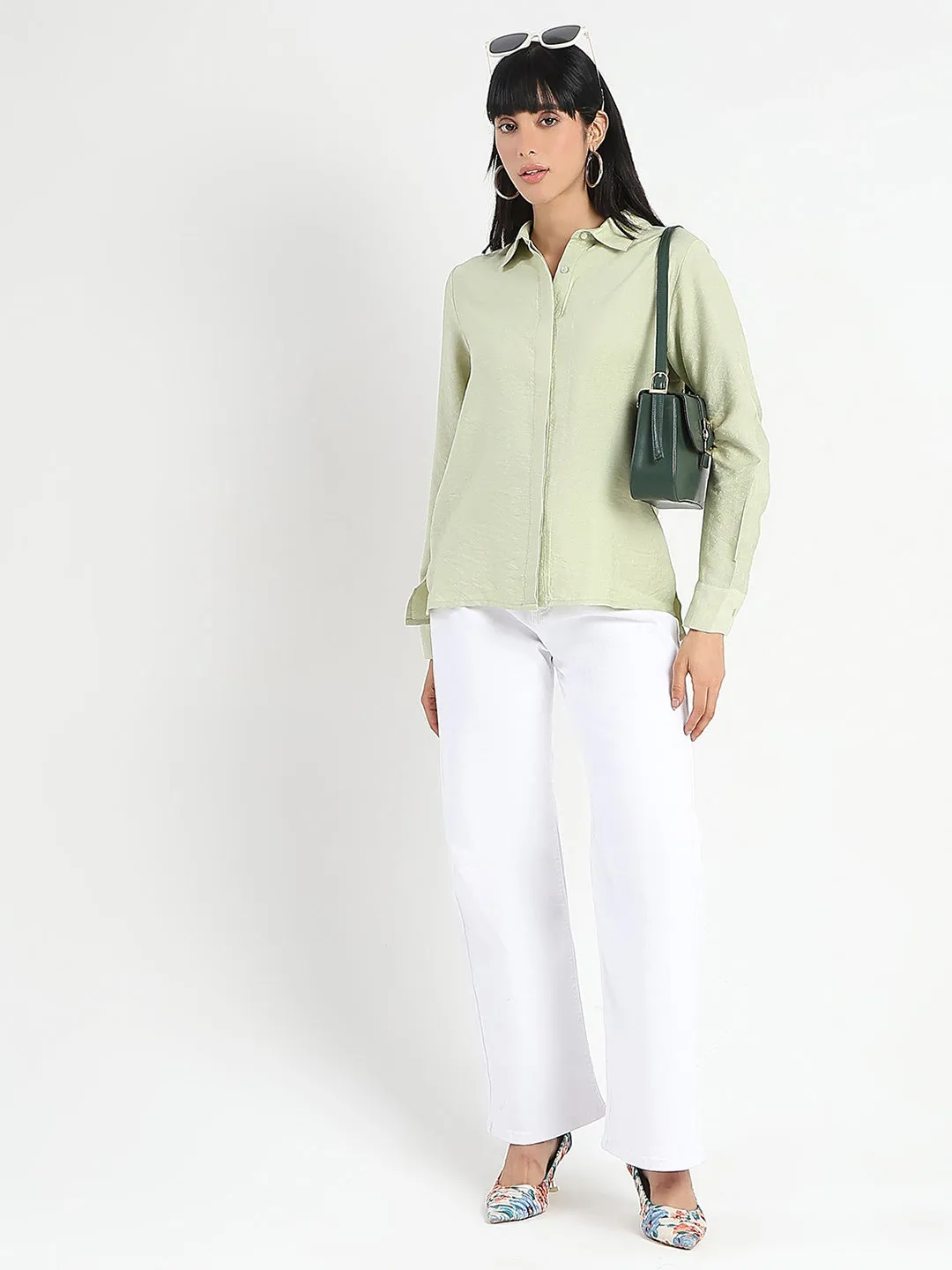 Comfort Wear Madame Apple Green Rayon Blend Shirt
