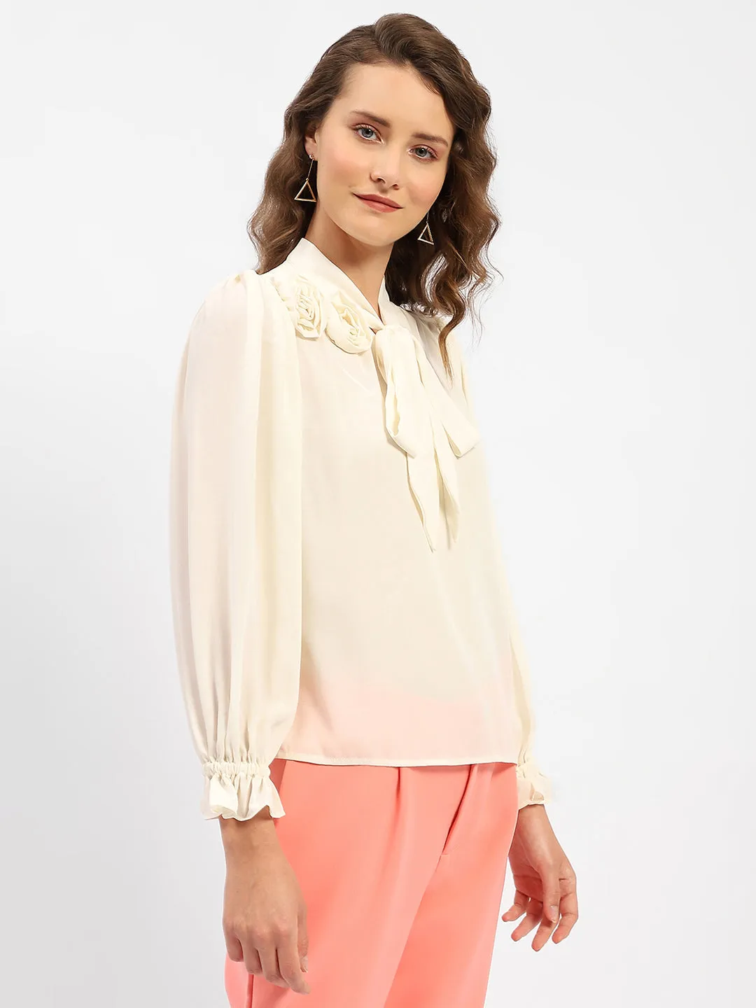 Madame Applique Adorned Off-White Shirt natural fiber
