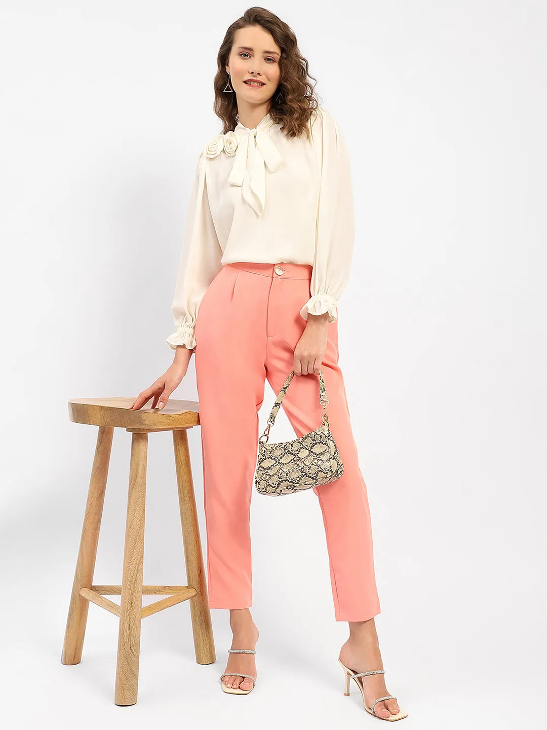 Madame Applique Adorned Off-White Shirt Button-up