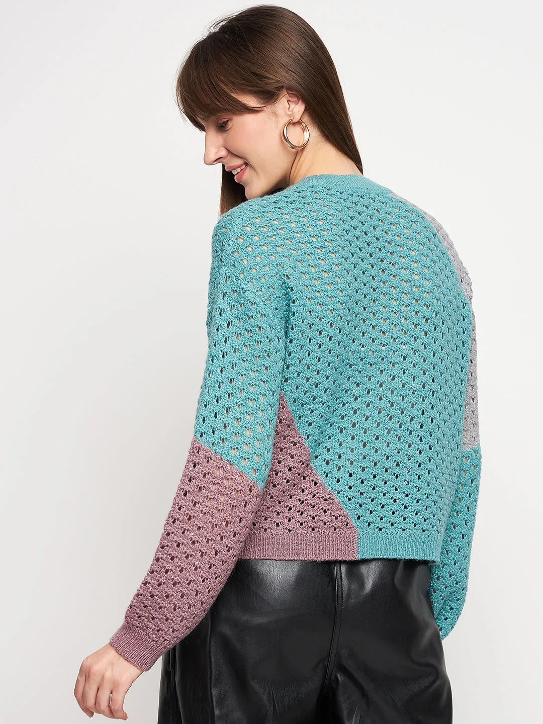 Classic Knit Madame Aqua Pointelle-Knit Jumper