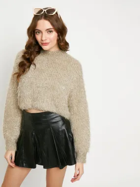 Madame Beige Shimmery Feather Knit Sweater Winter Style