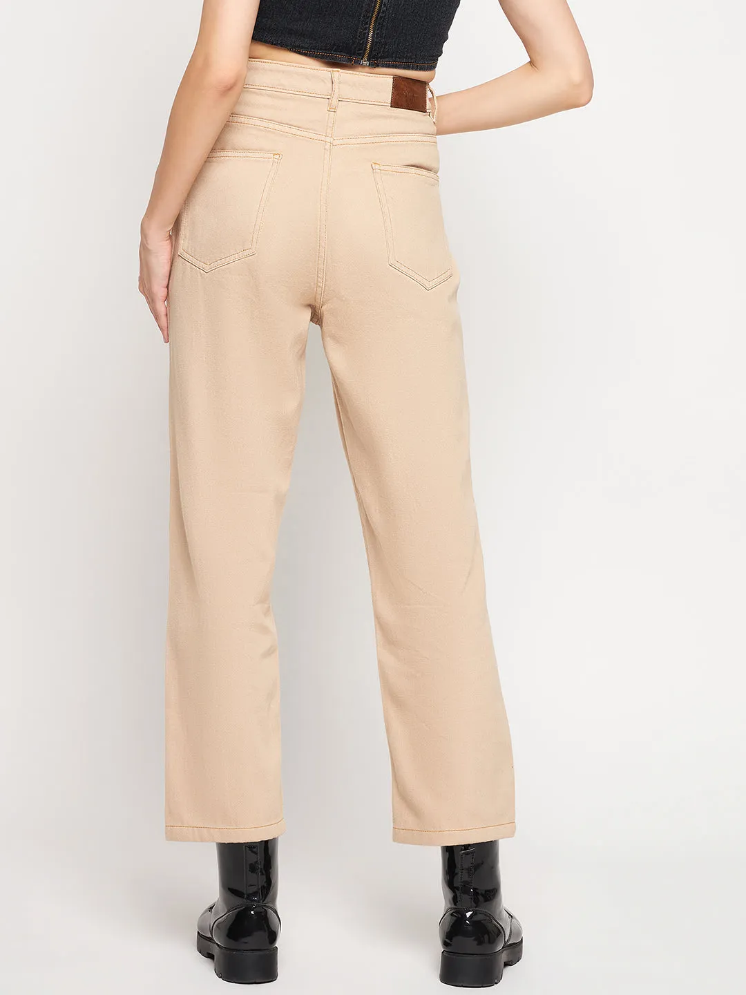 Shopping Day Vibrant Madame Beige Straight Fit Denim