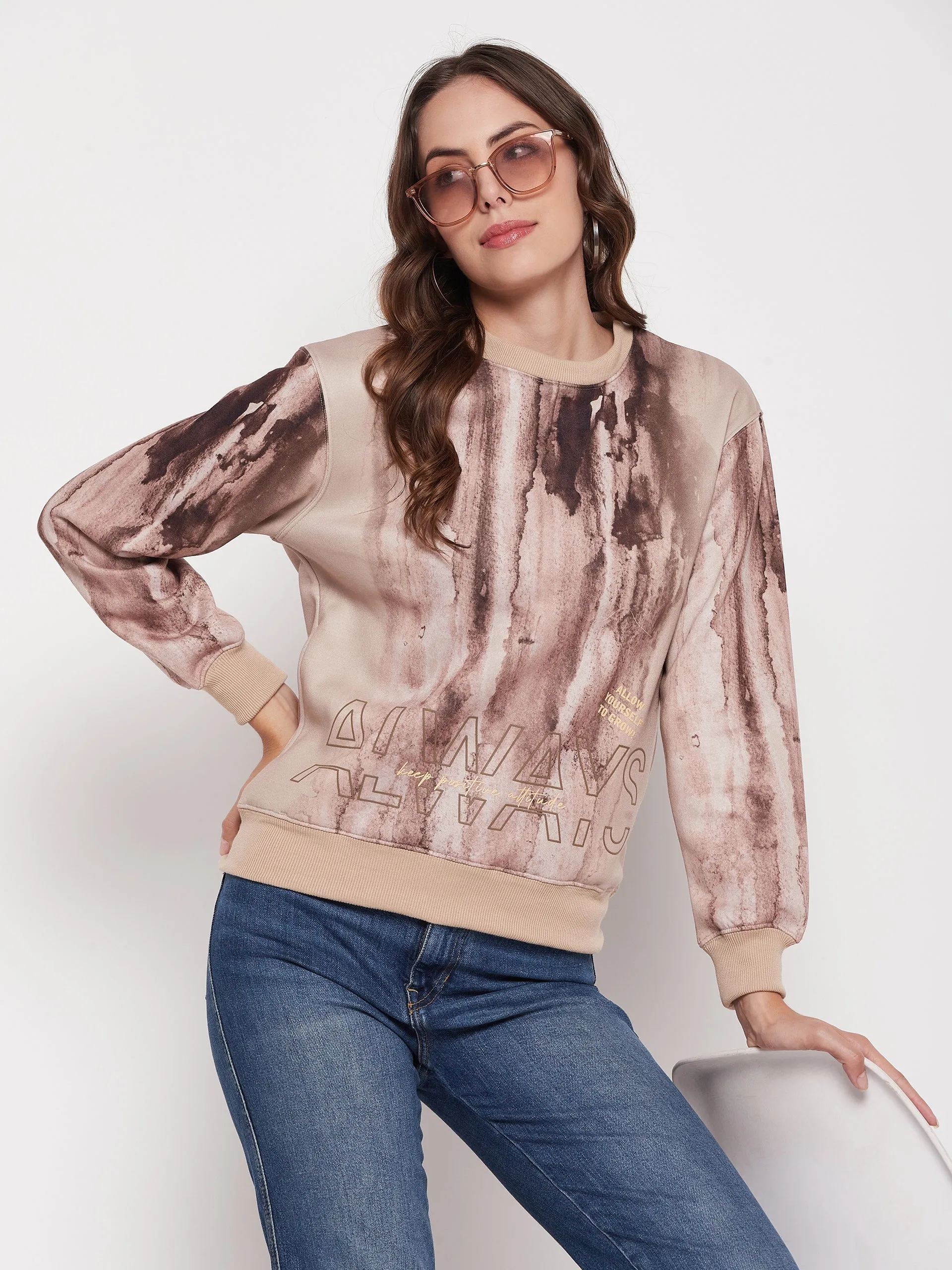 Cozy Streetwear Casual apparel Madame Beige Tie-Dye Sweatshirt