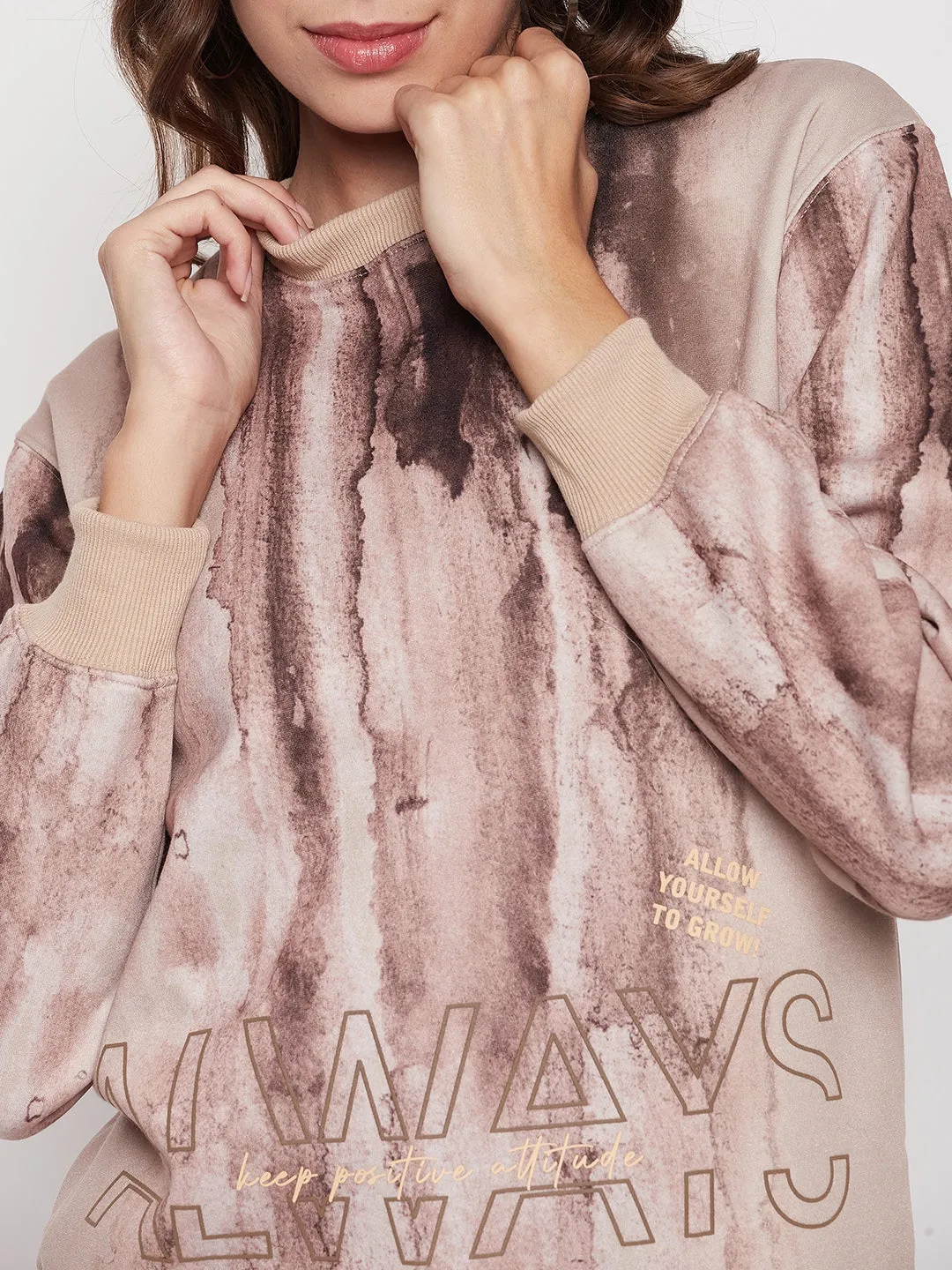 Festival wear comfortable top Madame Beige Tie-Dye Sweatshirt