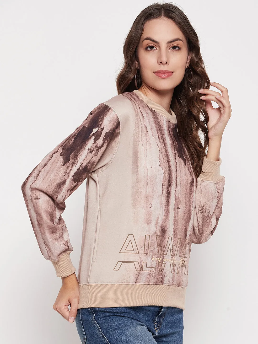 Sporty Comfort Madame Beige Tie-Dye Sweatshirt
