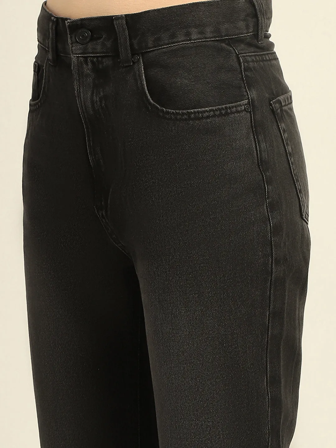 Madame Black Boyfriend Fit Cotton Denim Functional Casual