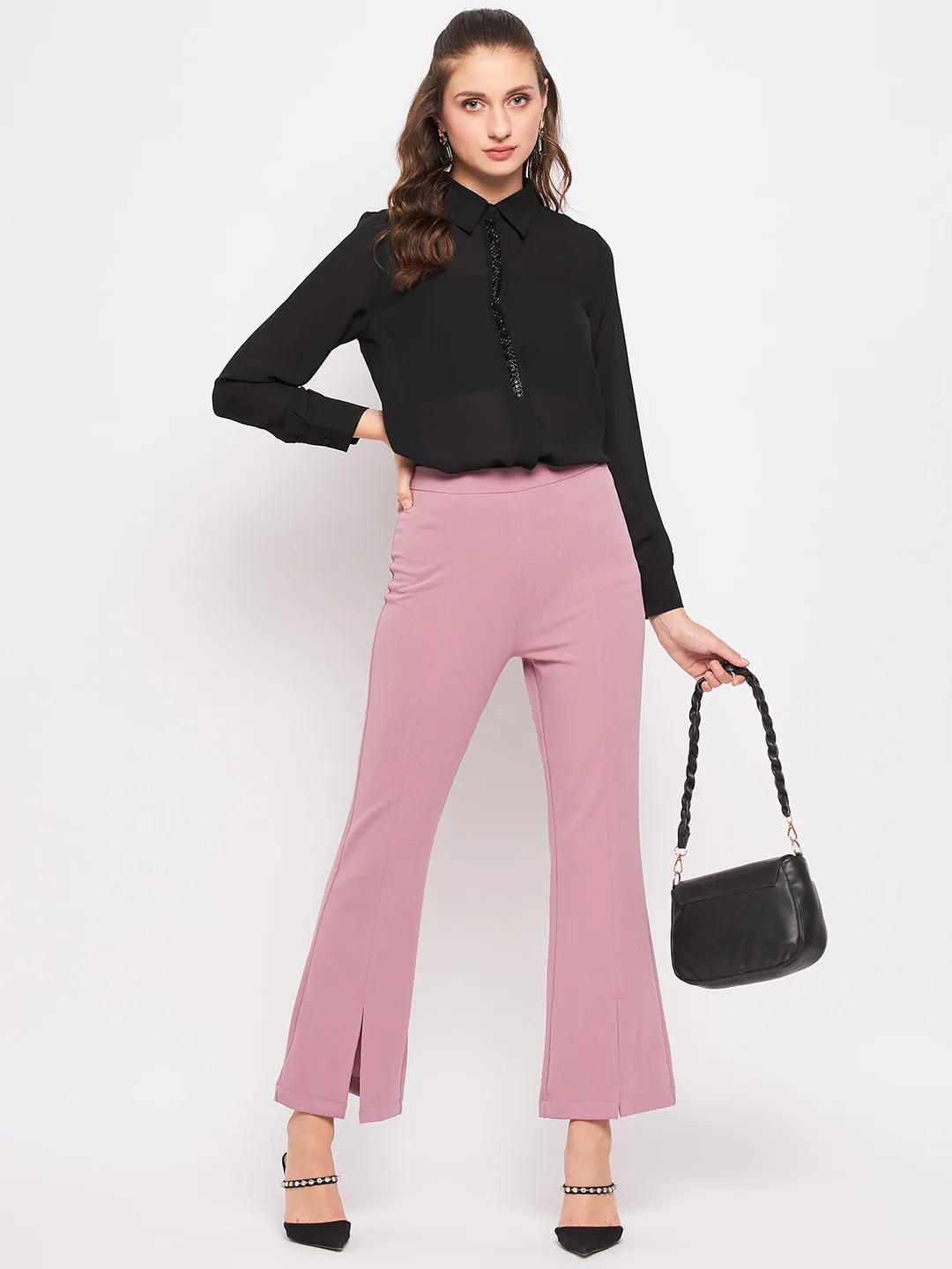 Madame Black Embellished Shirt Tailored Cuffs Lightweight Layers