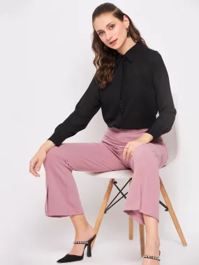 Madame Black Embellished Shirt checkered pattern