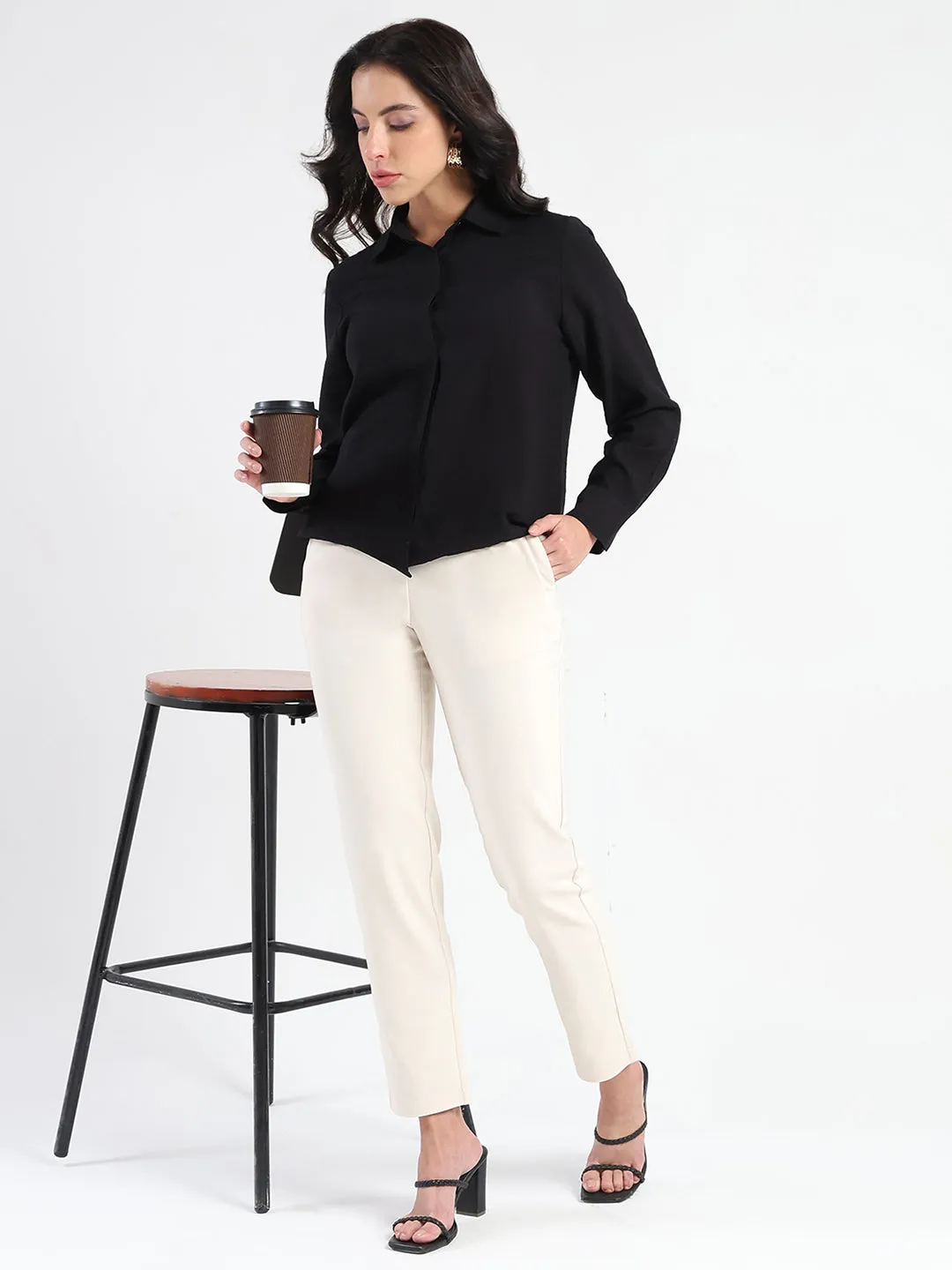 Madame Black Rayon Blend Shirt Trendy Pattern