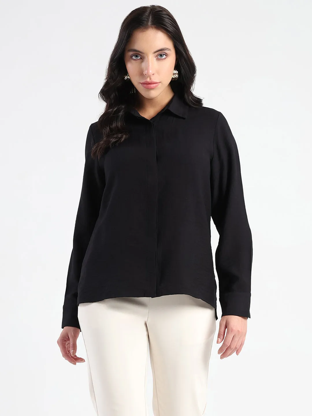 Spring Collection Neutral Tones Madame Black Rayon Blend Shirt
