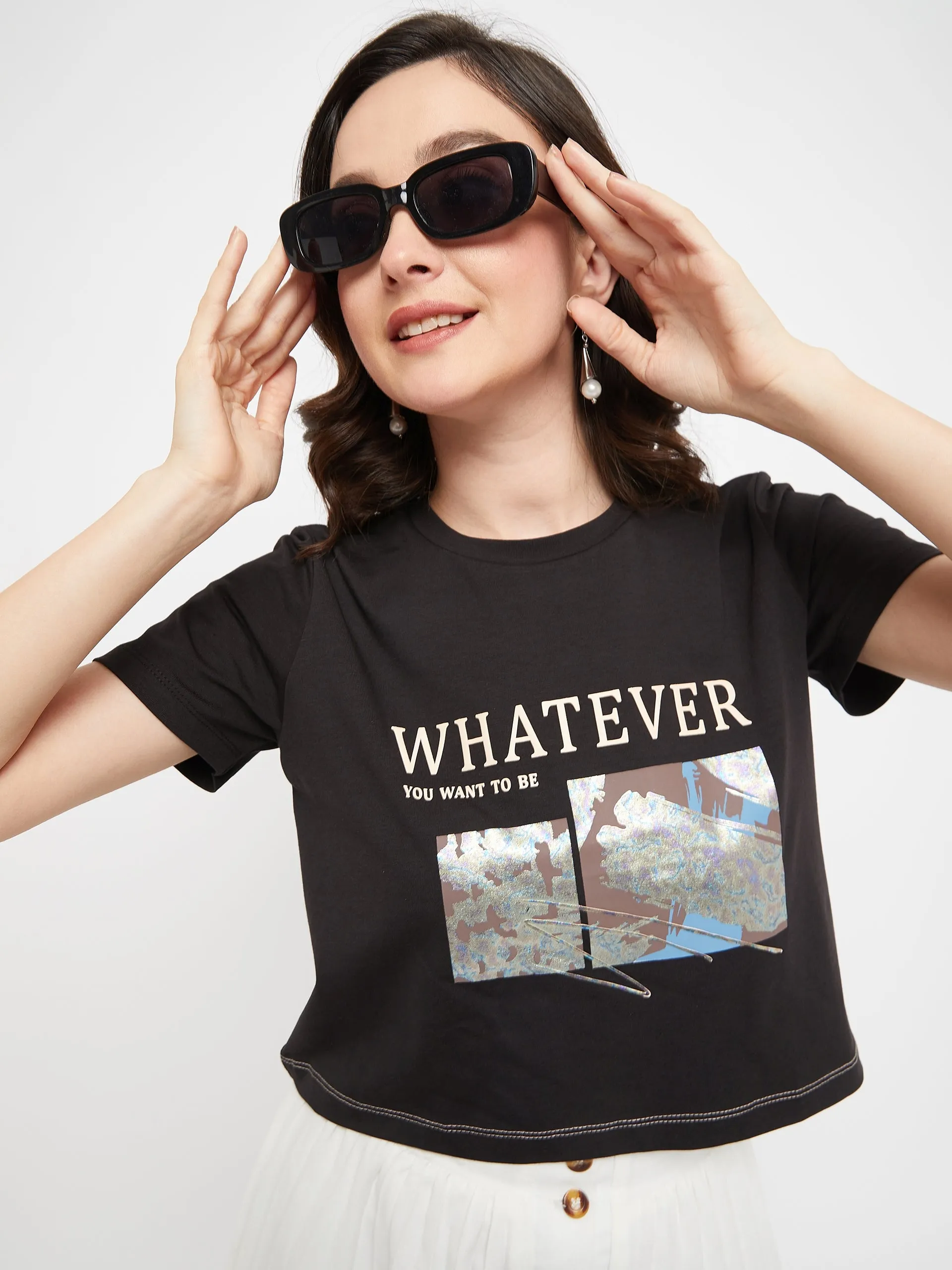 Madame Black Typography Cotton T-Shirt Customer Favorite