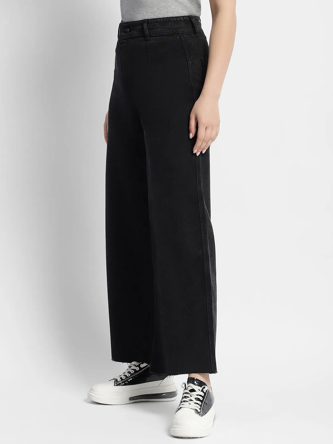 Sleek Option Madame Black Wid Leg High Rise Jeans