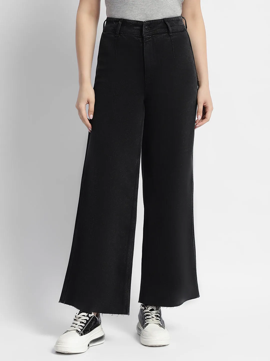 Core Fit Relaxed Design Style Madame Black Wid Leg High Rise Jeans