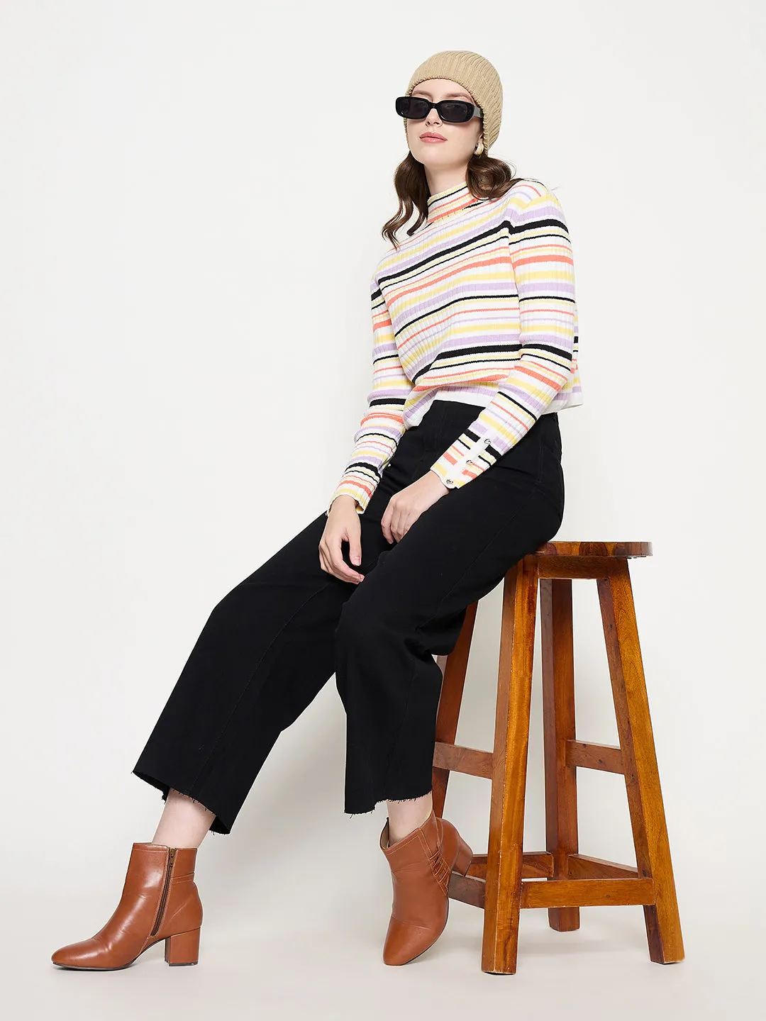 Madame Black Wide Leg Cotton Blend Denim Modern Minimalist Rainy Day