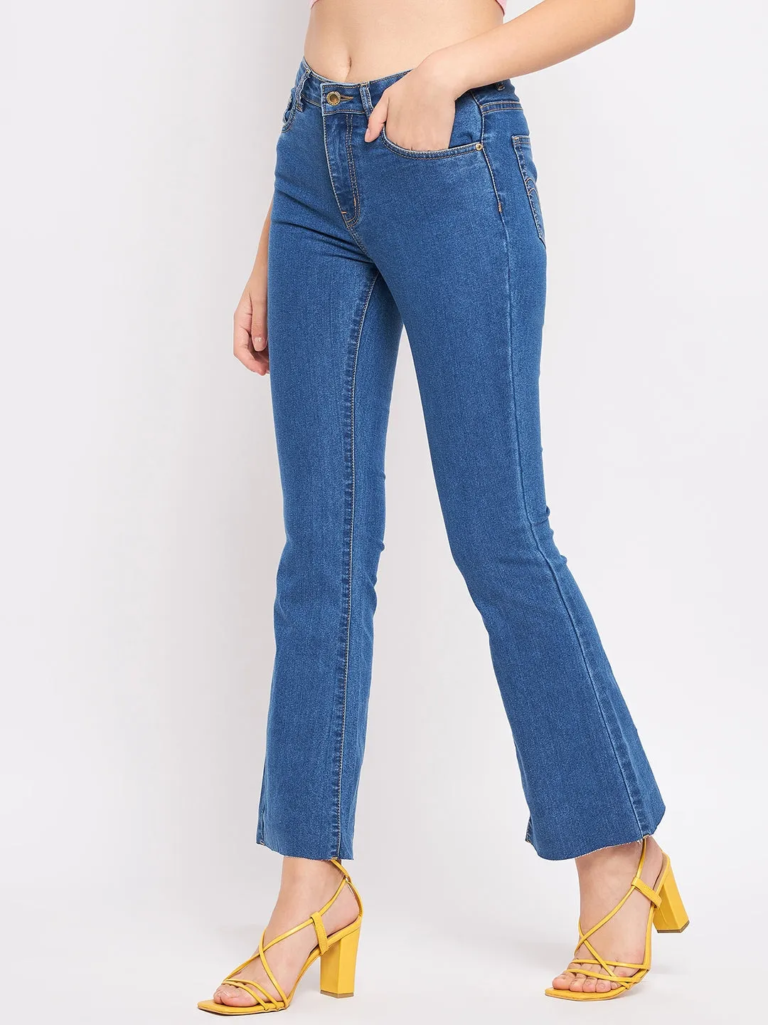 Breathable Travel Outfit Brunch Outfit Mid Rise Fit Madame Blue Denim