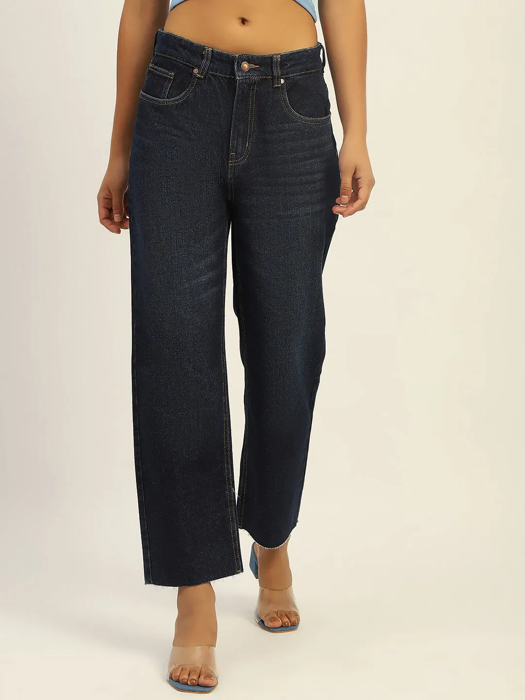 Madame Blue Loose Fit Cotton Jeans Everyday Basic