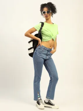 Youth Style Student Outfit Madame Blue Straight Fit Cotton Denim