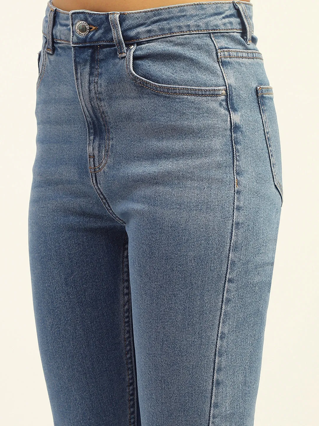 Madame Blue Straight Fit Cotton Denim Shopping Day Street Fashion Textured