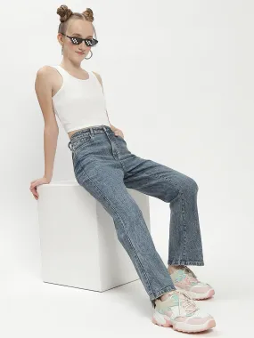 Madame Blue Whiskered Flared Jeans Morning Stroll Music Event Office Wear Stylish Daily Wear Parent Style