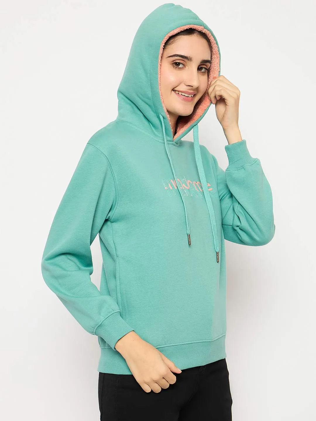 Madame Branding Print And Handwork Seafoam Hooded Sweatshirt product cycling suitability shoe accents