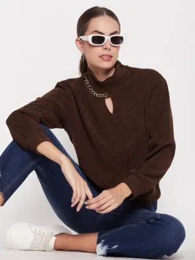 Soft Wear product fringe edginess Madame Brown Keyhole Neck Sweater