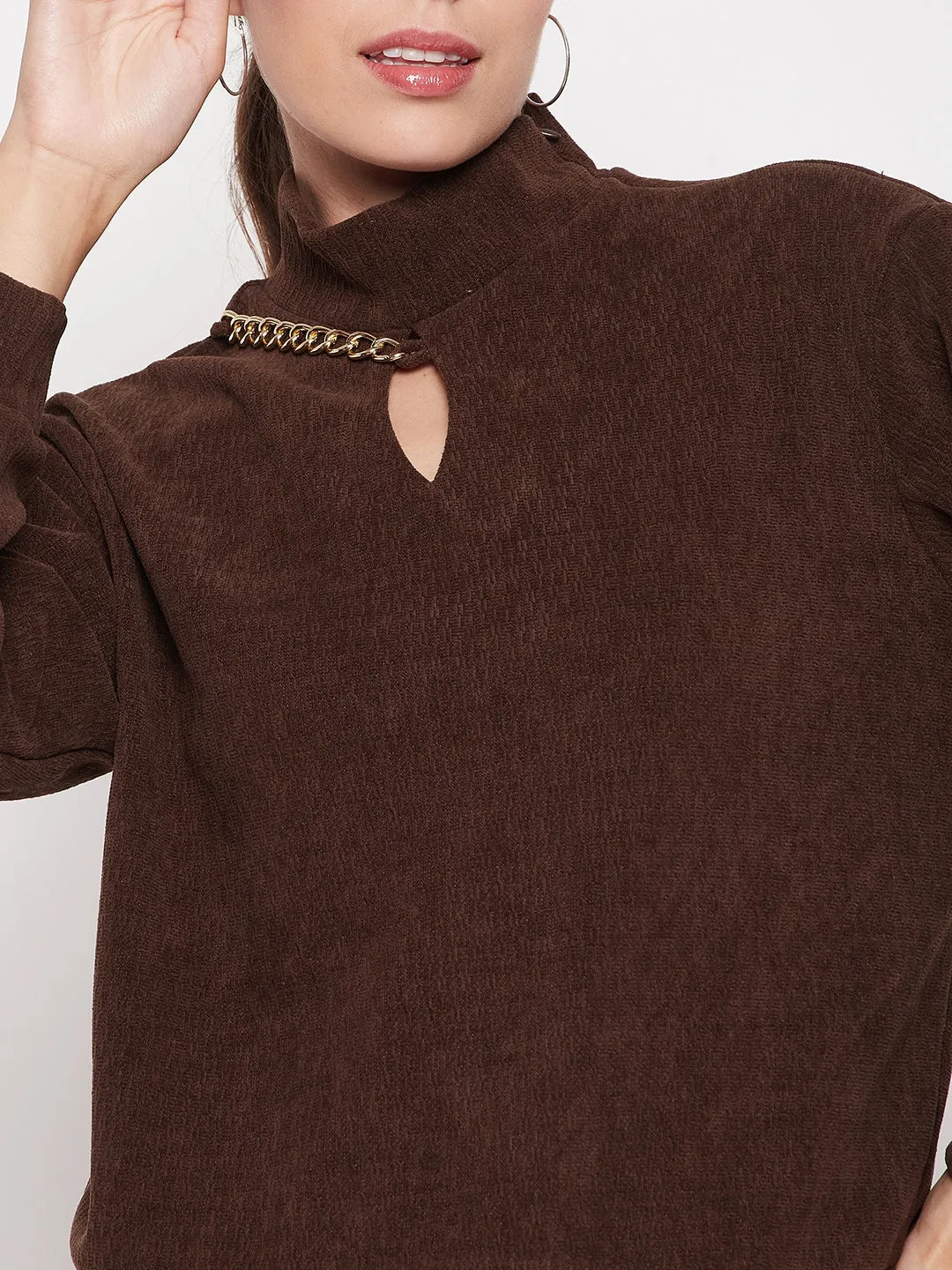 Madame Brown Keyhole Neck Sweater Minimalist Design