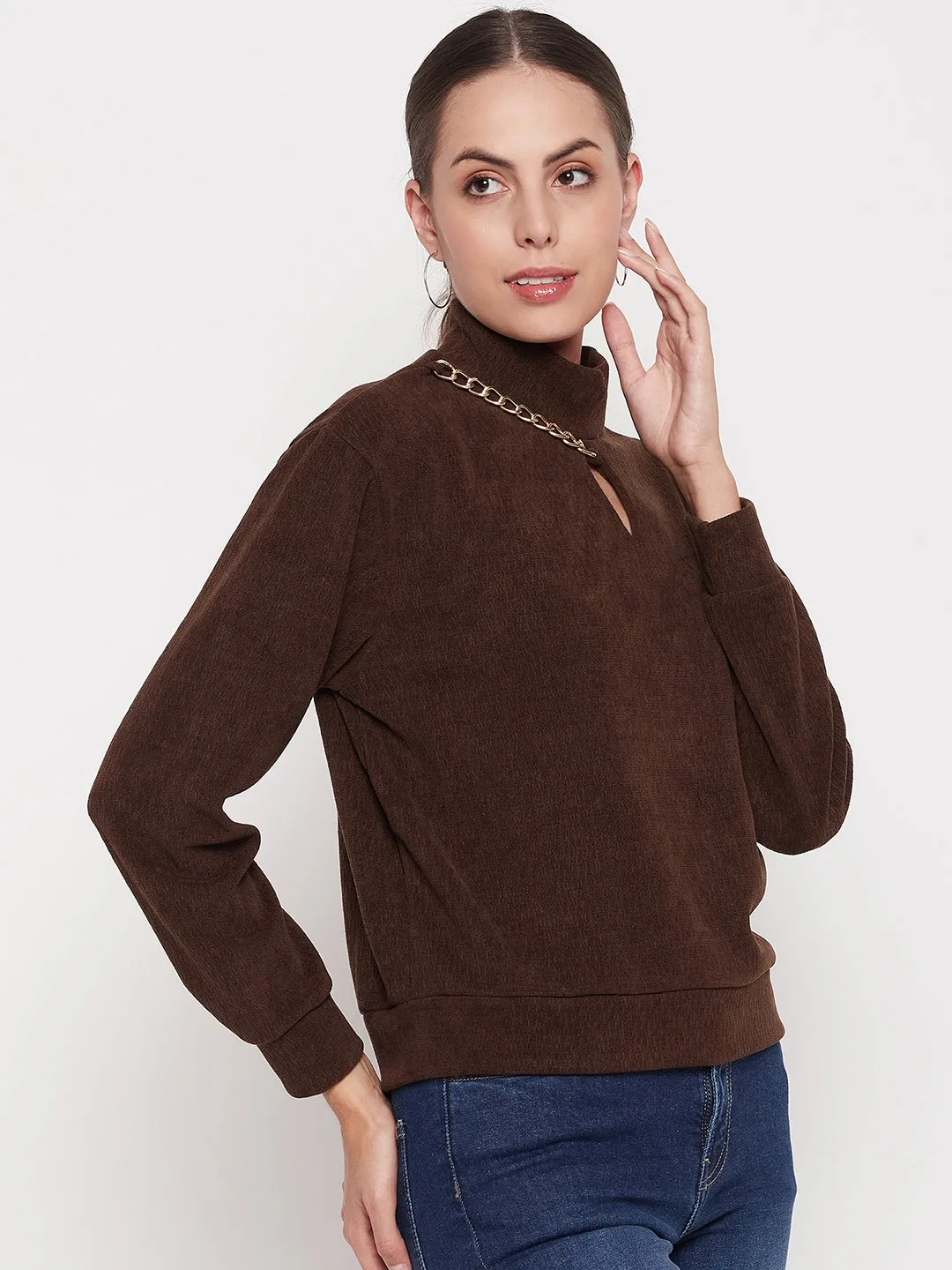 Timeless Fashion product beach relaxation vibe Madame Brown Keyhole Neck Sweater