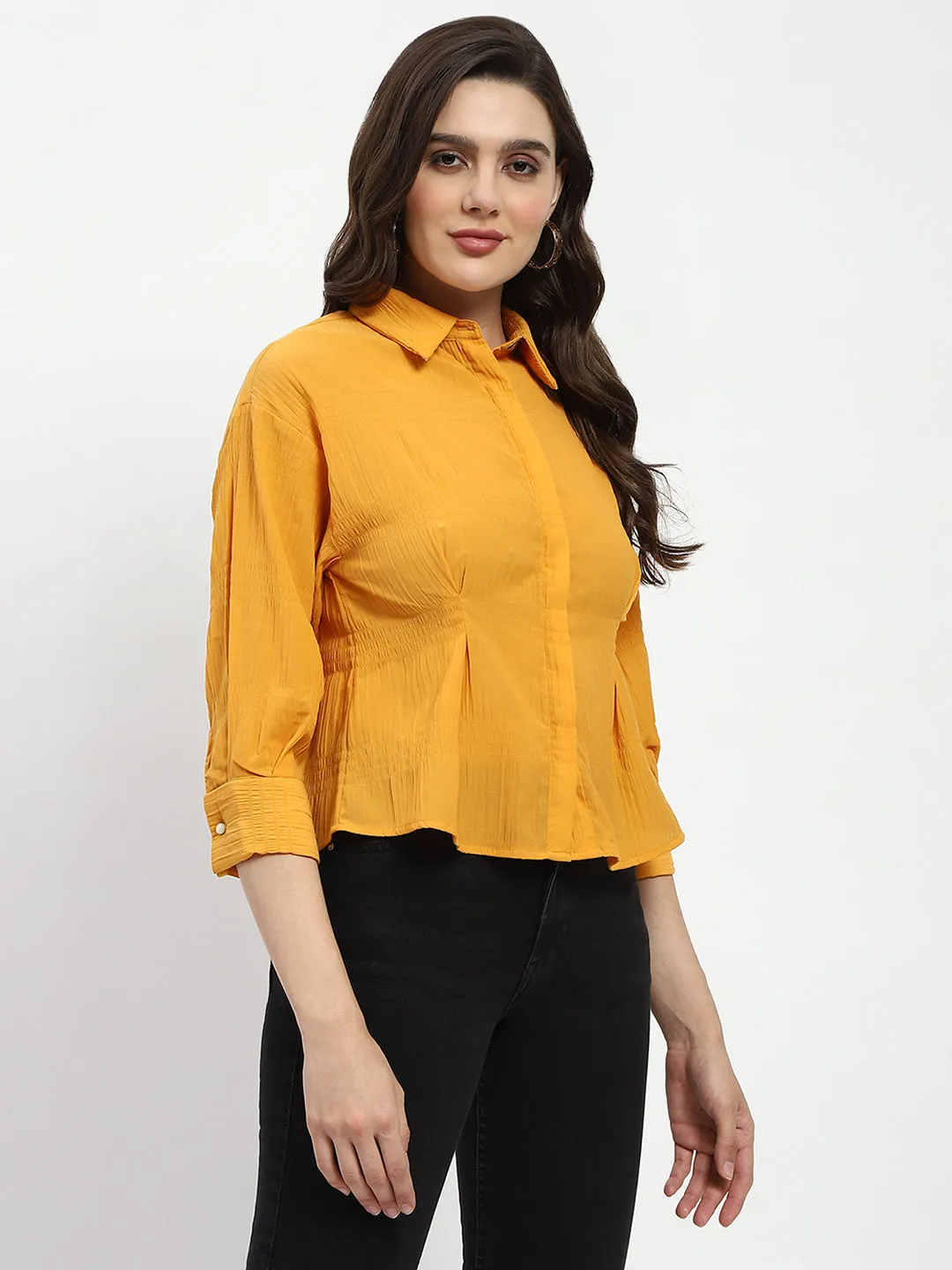 Madame Cinched Waist Mustard Shirt Comfort Fit Comfort-First