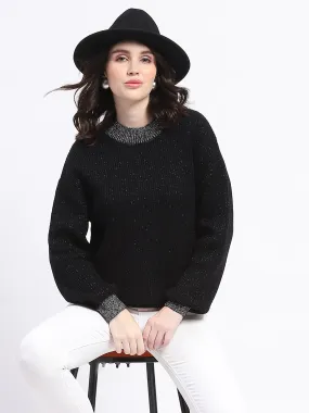 Madame Color Accented Black Buttoned Sweater Knitwear Essential Winter Fashion Must-Have