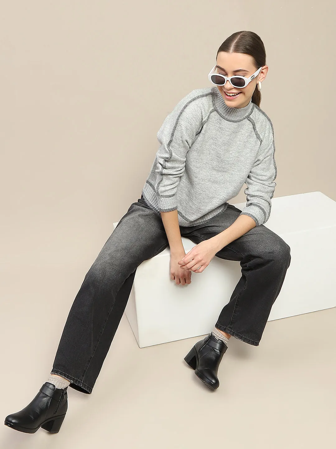 Madame Contrast Trimming Grey Sweater Active Flex Breathable touch