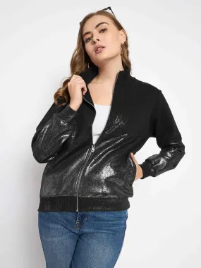 Sporty Jacket Snug Wear Madame Cotton Blend Quilted Zipped Black Sweatshirt