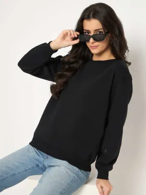 Madame Cotton Blend Solid Black Sweatshirt Weekend Minimal Basic Wear